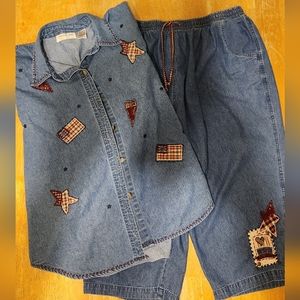 Lemon Grass Women's Americana Top and Capris Vintage Women's Size Large